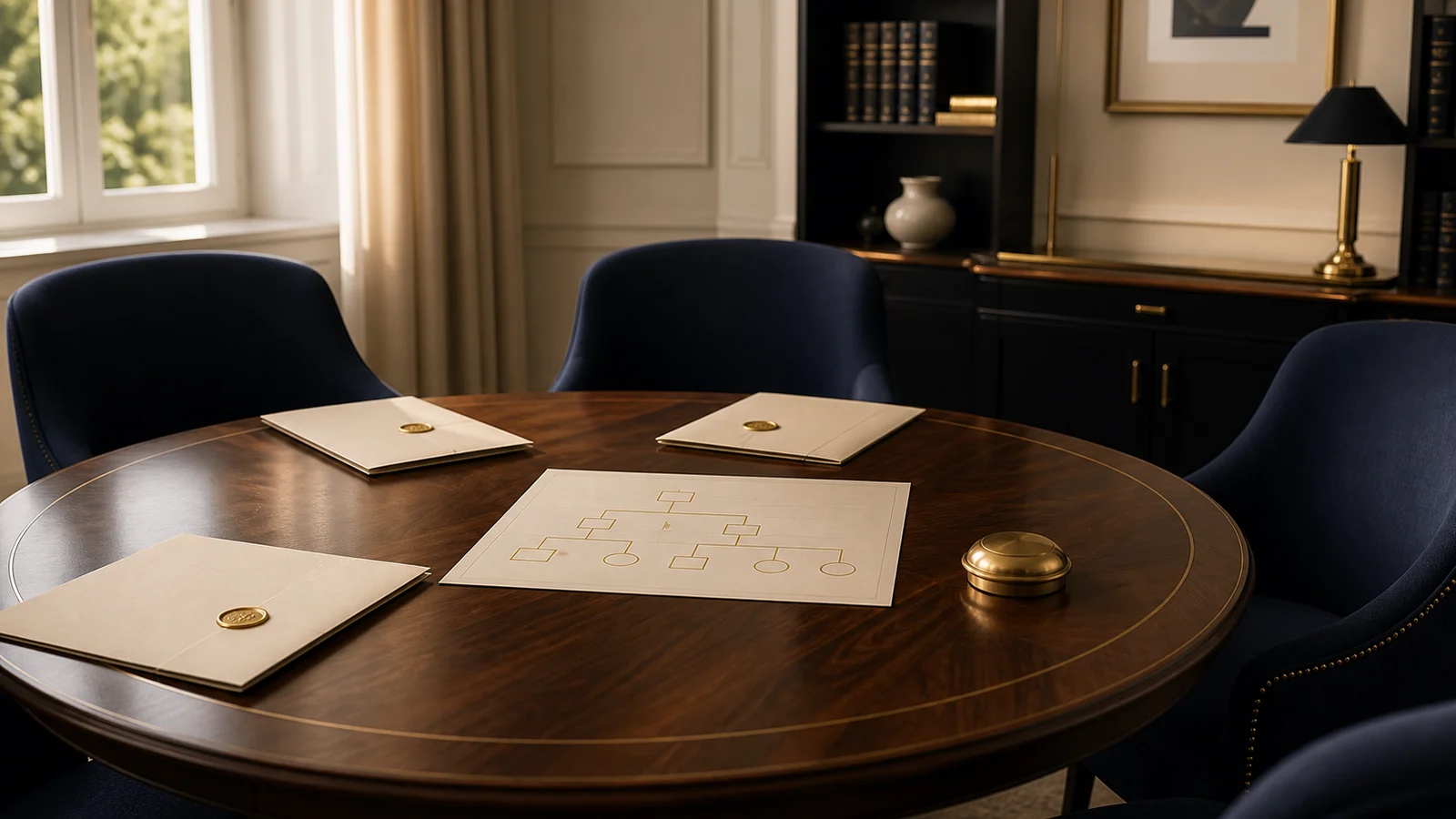Famille patrimoniale échangeant autour de documents de transmission et de coordination patrimoniale