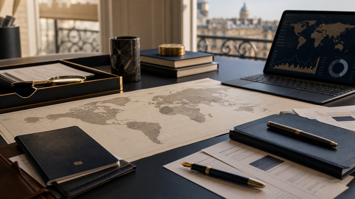 Carte du monde et documents patrimoniaux pour coordonner un patrimoine international