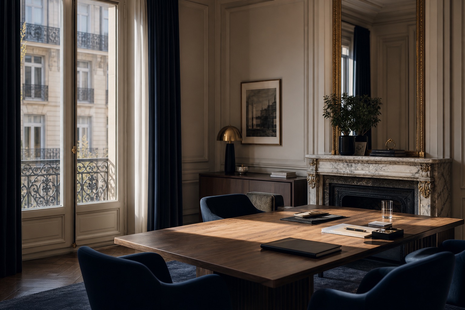 Bureau privé élégant pour un échange patrimonial confidentiel